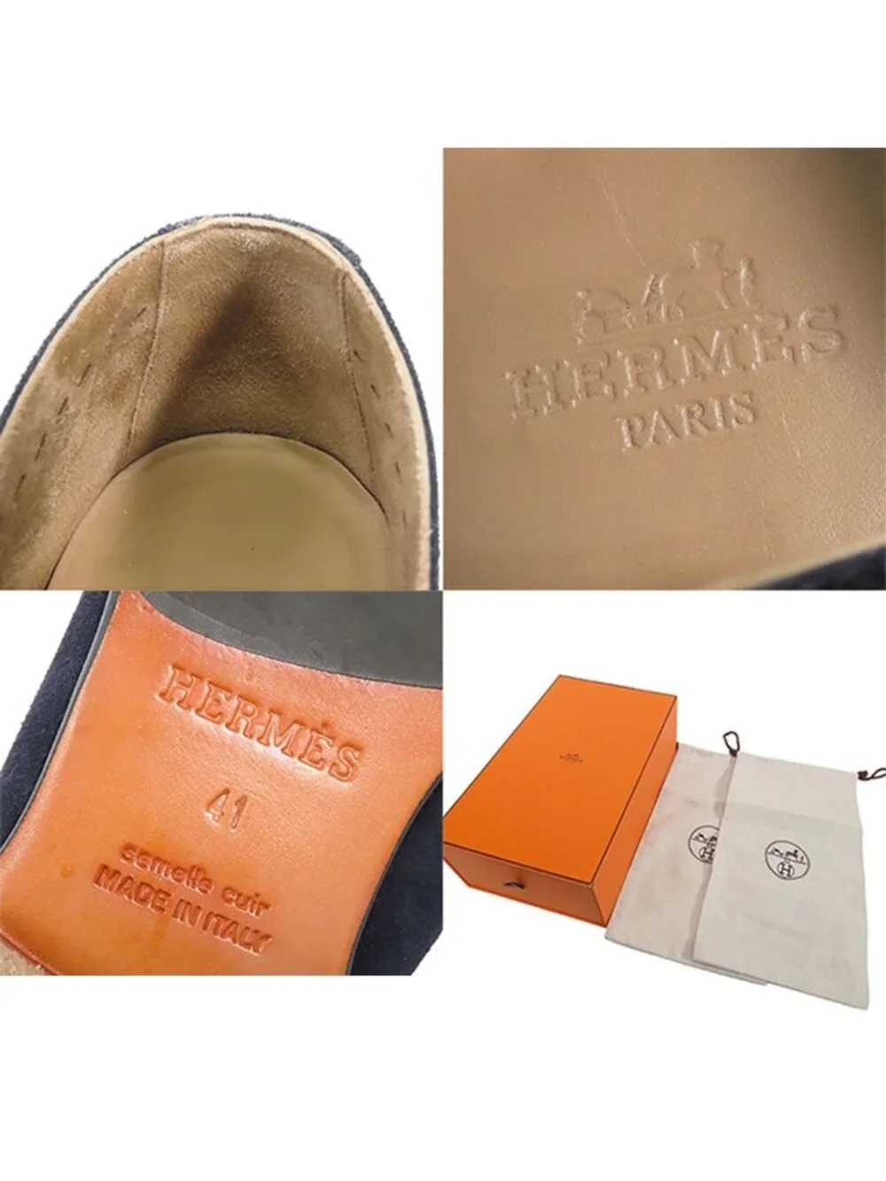 Hermes Slip on Navy Suede Perforated Loafers